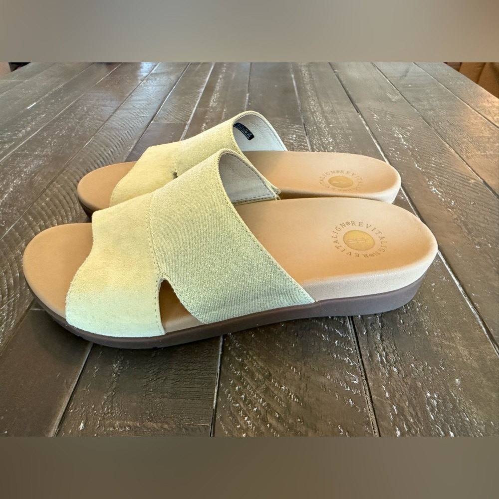 REVITALIGN Soft Yellow Suede Mules